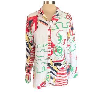 Lior Paris Elise Multicolor Button Up Shirt Sz XL Artsy Abstract Print Lagenlook